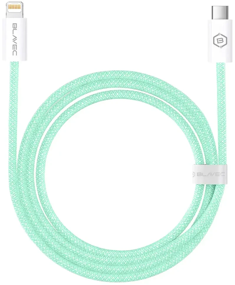 Blavec kabelis Candy braided – Type C į Lightning – PD 20W 2,4A 2 metrai (CCA-CL24GN20) žalios spalvos