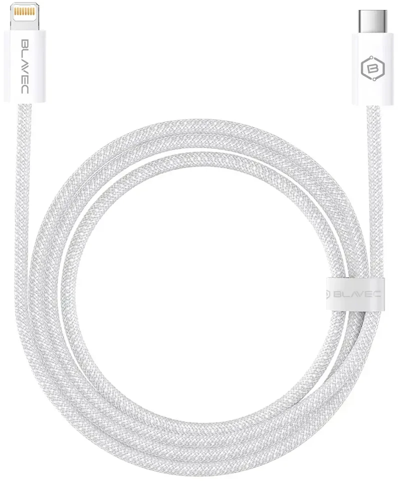 Blavec kabelis Candy braided – Type C į Lightning – PD 20W 2,4A 3 metrai (CCA-CL24W30) baltos spalvos