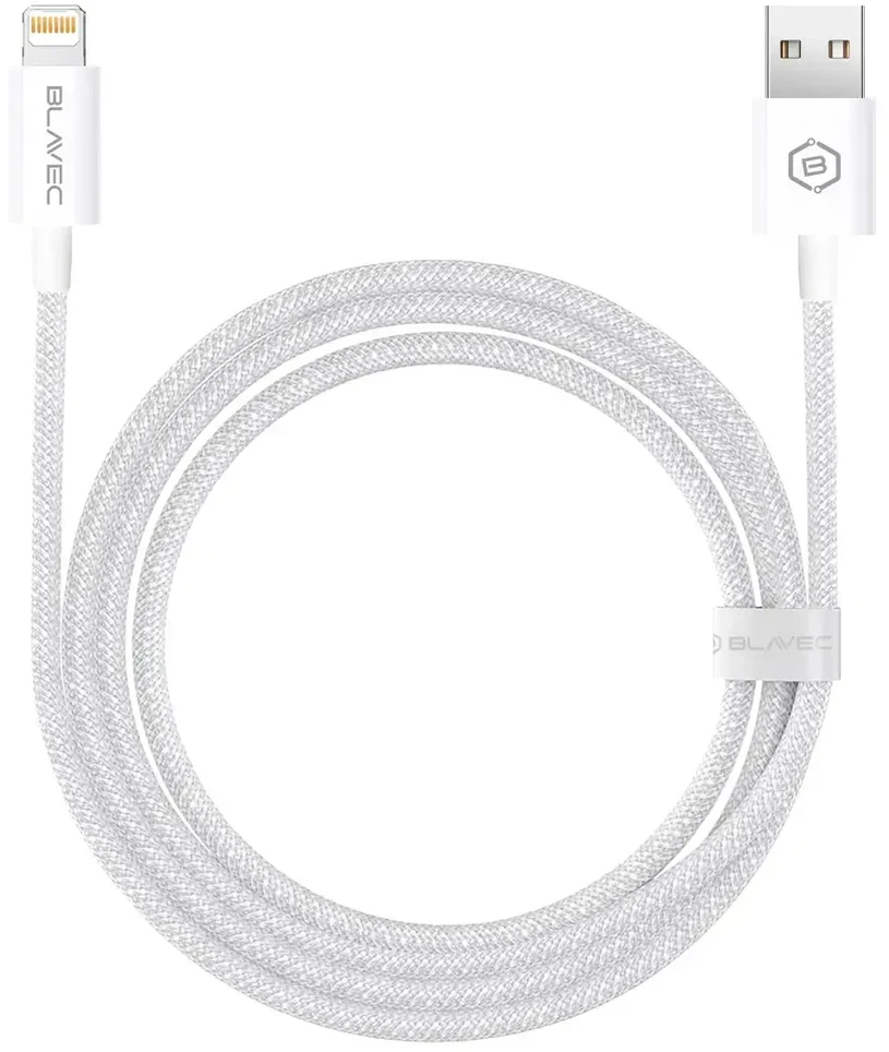 Blavec kabelis Candy braided – USB į Lightning – 2,4A 3 metrai (CCA-UL24W30) baltos spalvos