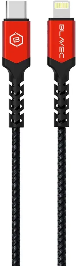 Blavec kabelis Raptor braided – Type C į Lightning – PD 20W 2,4A 0,5 metras (CRA-CL24BR05) juodos spalvos-raudonos spalvos