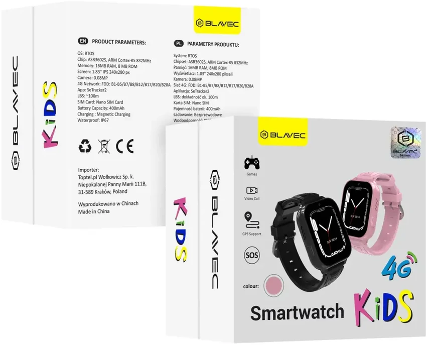 Blavec Išmanusis laikrodis K02 Kids GPS / 4G / SOS (SWK02-P) rožinės spalvos