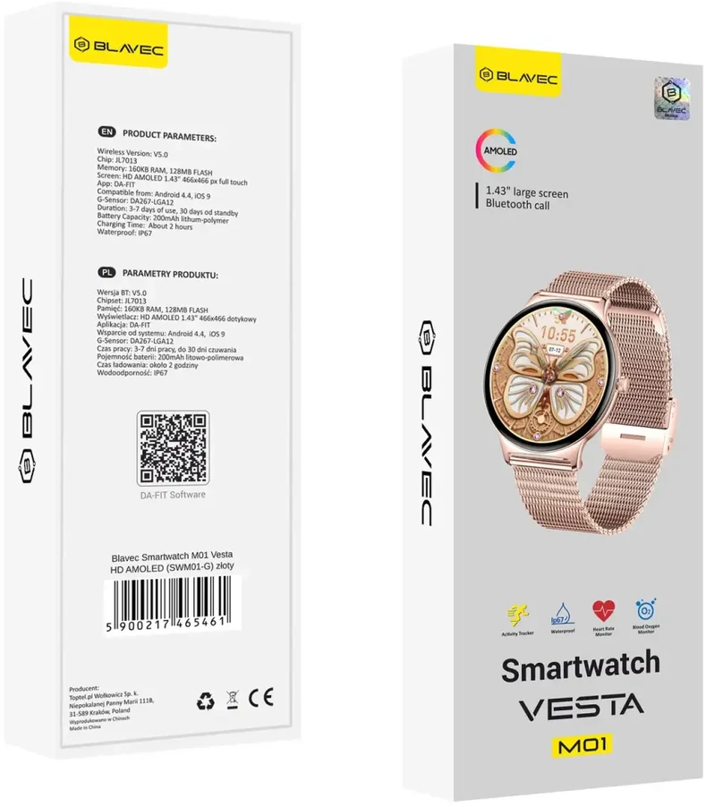 Blavec išmanusis laikrodis M01 Vesta HD AMOLED (SWM01-RG) rose auksinis