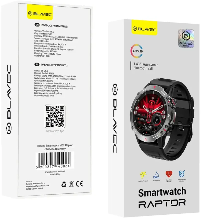 Blavec Išmanusis laikrodis M07 Raptor HD AMOLED (SWM07-B) juodos spalvos