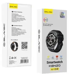 Blavec Išmanusis laikrodis U-02 Kenzo HD AMOLED Voice Call (SWU0-B) juoda + 1 dirželis