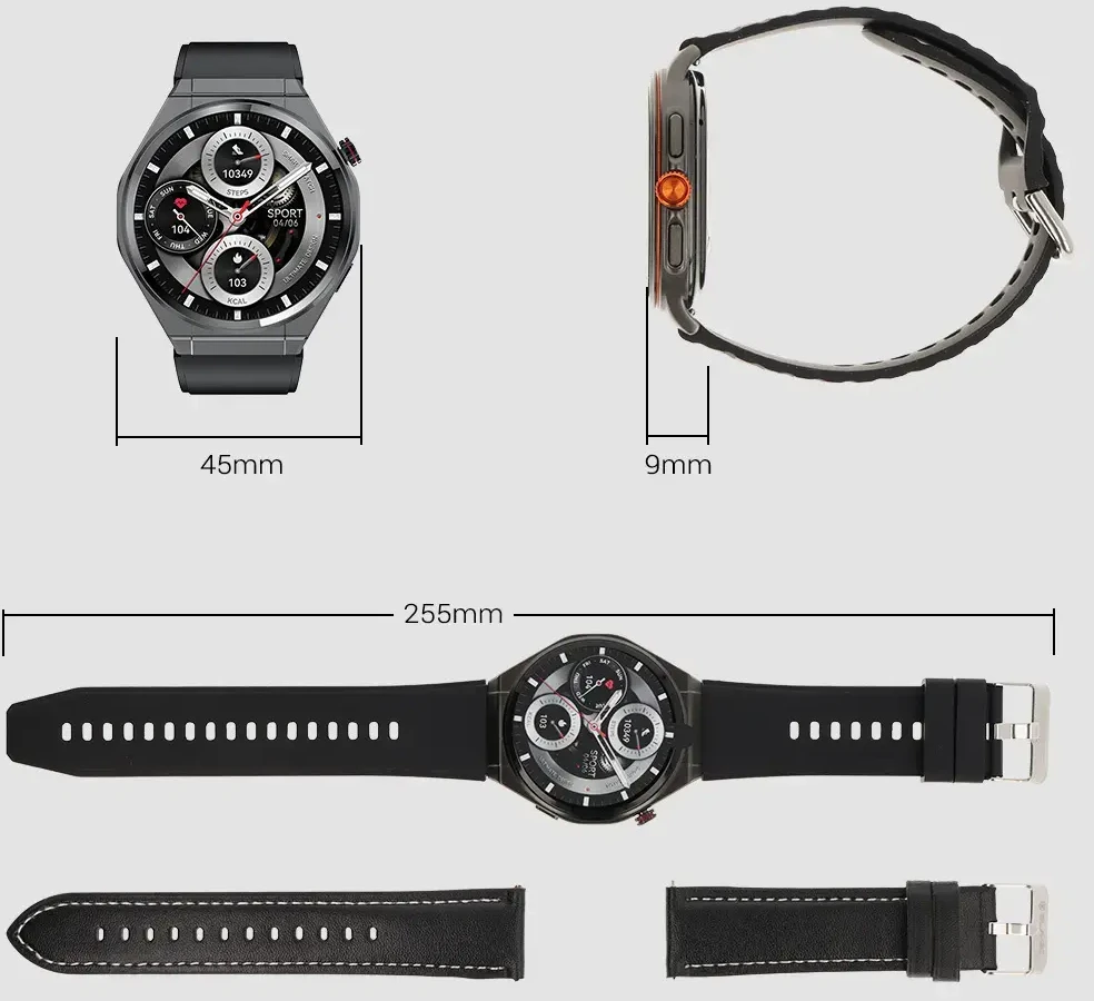 Blavec Išmanusis laikrodis U-02 Kenzo HD AMOLED Voice Call (SWU0-B) juoda + 1 dirželis