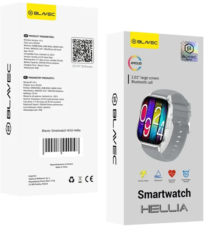 Blavec Išmanusis laikrodis W18 Hellia HD AMOLED (SWW18-G) pilkos spalvos