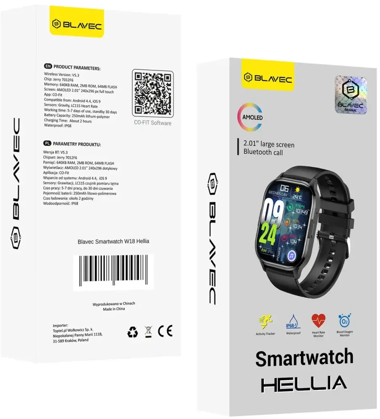 Blavec Išmanusis laikrodis W18 Hellia HD AMOLED (SWW18-B) juodos spalvos