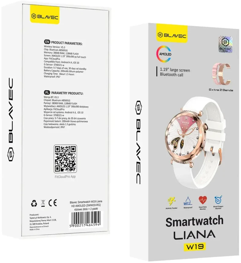 Blavec išmanusis laikrodis W19 Liana HD AMOLED (SWW19-RG) rose auksinis + 2 apyrankės