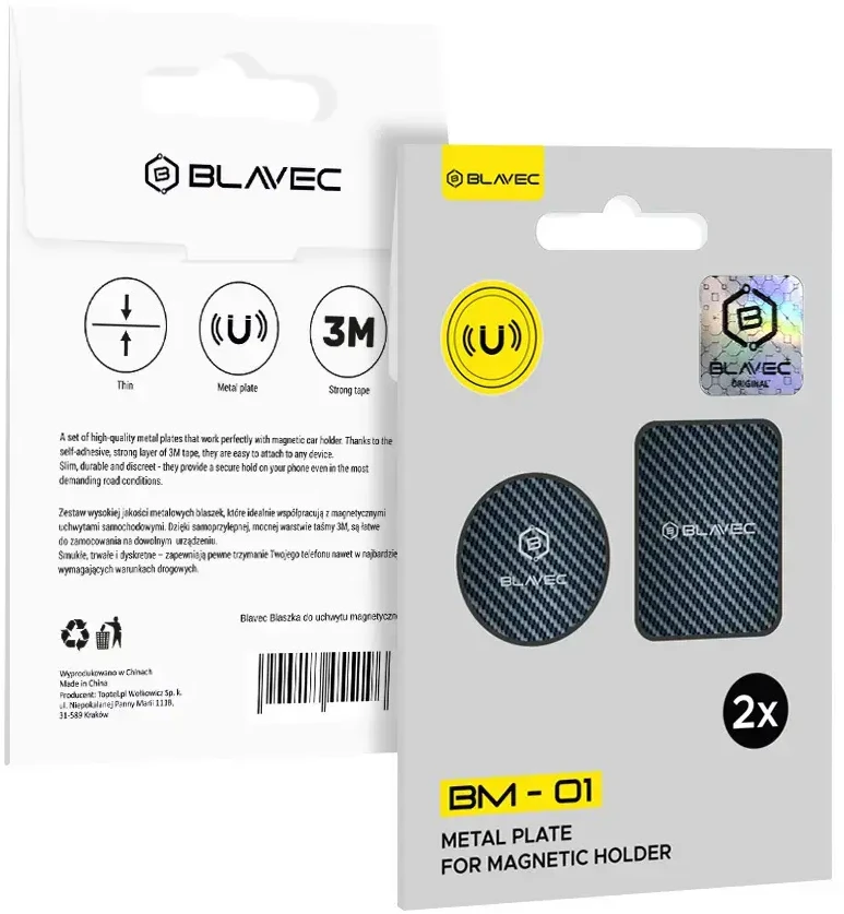 Blavec magnetinio laikiklio plokštelė BM-01 rinkinys 2 vnt apvali (40mm) stačiakampė (40x58mm) carbon