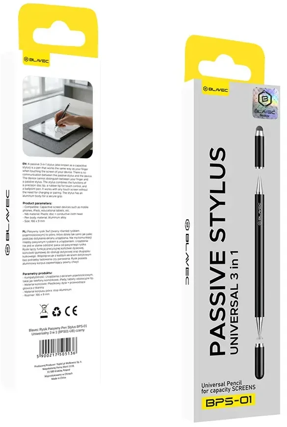 Blavec pasyvus rašiklis Pen Stylus BPS-01 universalus 3in1 (BPS01-UB) juodos spalvos