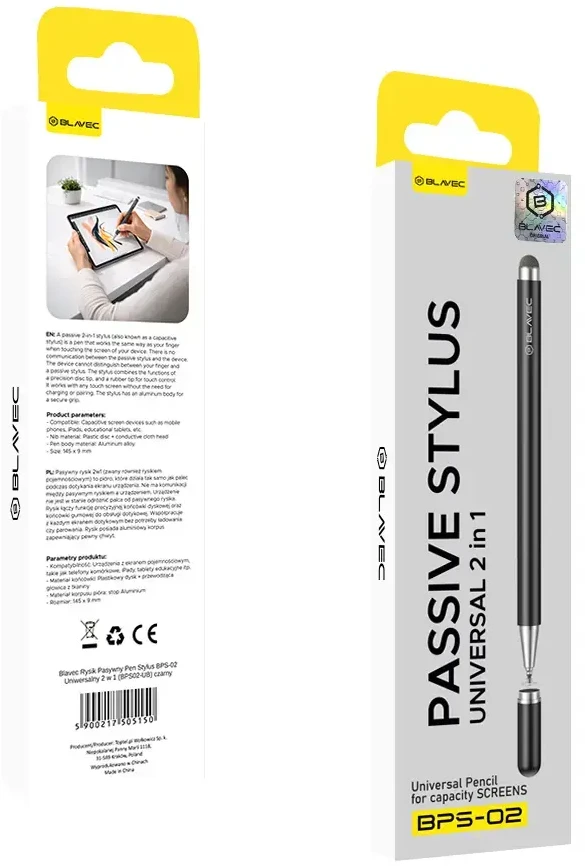 Blavec pasyvus rašiklis Pen Stylus BPS-02 universalus 2in1 (BPS02-UB) juodos spalvos