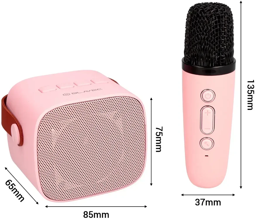 Blavec nešiojama bluetooth kolonėlė WS-07 Karaoke Party – 5W su 2 mikrofonais (WS07-2MP) rožinės spalvos