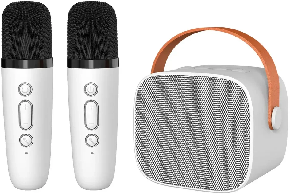 Blavec nešiojama bluetooth kolonėlė WS-07 Karaoke Party – 5W su 2 mikrofonais (WS07-2MW) baltos spalvos