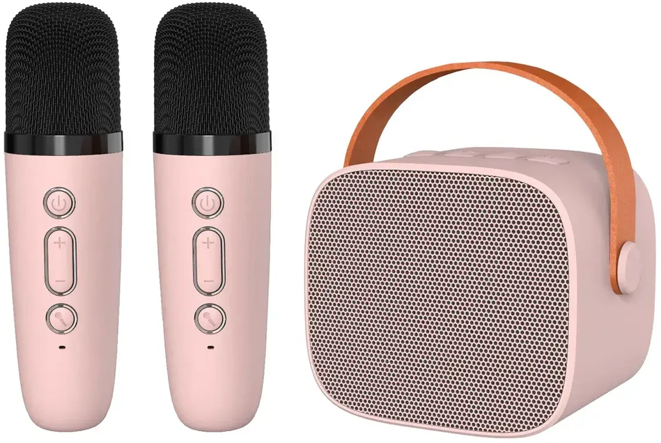 Blavec nešiojama bluetooth kolonėlė WS-07 Karaoke Party – 5W su 2 mikrofonais (WS07-2MP) rožinės spalvos