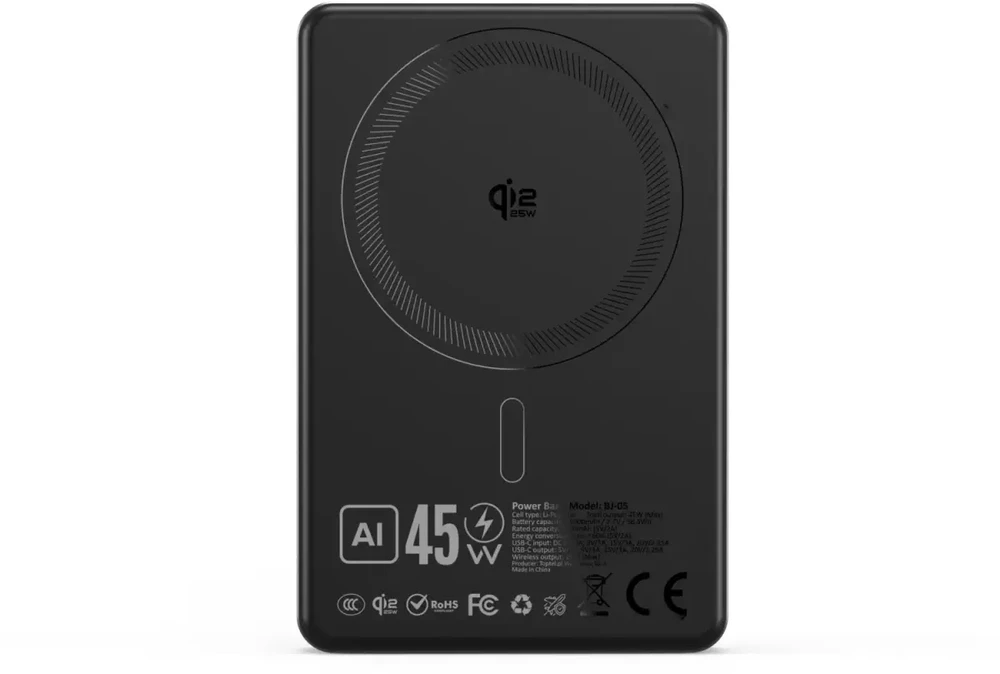 Blavec Power Bank 10000mAh BJ-05 Ultra Fast 16mm – Type C – Qi2.2 25W + PD 45W magnetic induction Magsafe 2 in 1 (PBBJ05-QI22MC10B) juodas