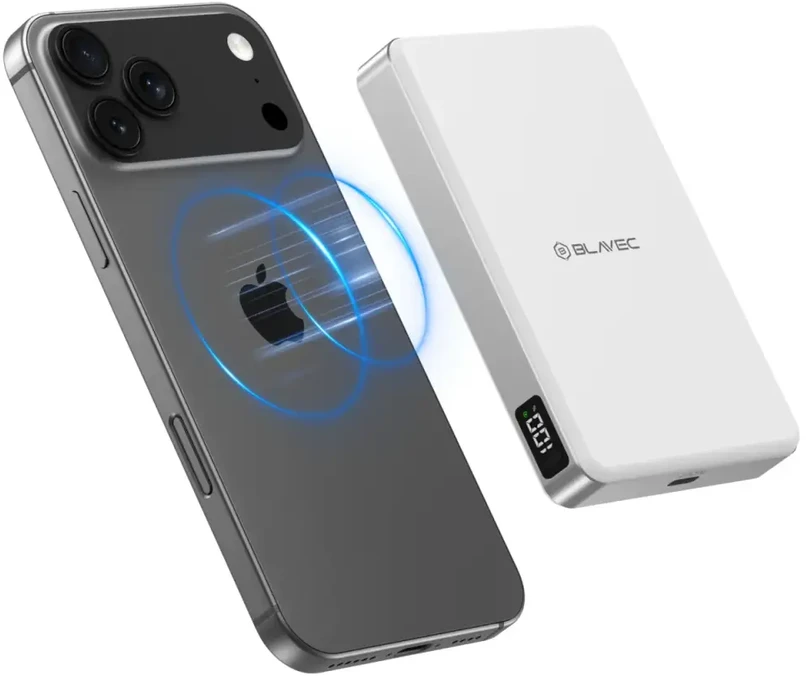 Blavec Power Bank 10000mAh BJ-05 Ultra Fast 16mm – Type C – Qi2.2 25W + PD 45W magnetic induction Magsafe 2 in 1 (PBBJ05-QI22MC10W) baltas