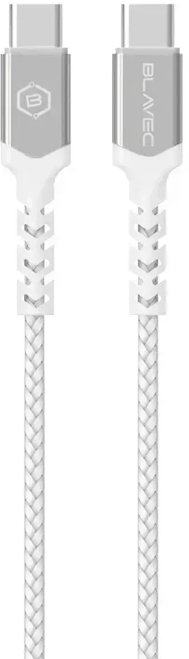 Blavec kabelis Raptor braided – Type C į Type C – PD 60W 3A 0,25 metras (CRA-CC3WS025) baltos spalvos-sidabro spalvos