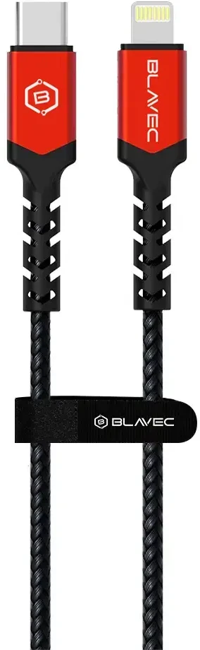 Blavec kabelis Raptor braided – Type C į Lightning – PD 20W 2,4A 3 metras (CRA-CL24BR30) juodos spalvos-raudonos spalvos