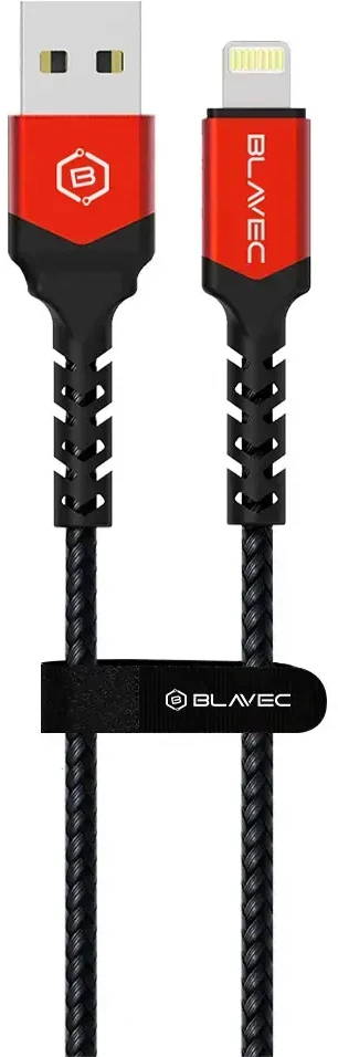 Blavec kabelis Raptor braided – USB į Lightning – 2A 3 metras (CRA-UL2BR30) juodos spalvos-raudonos spalvos