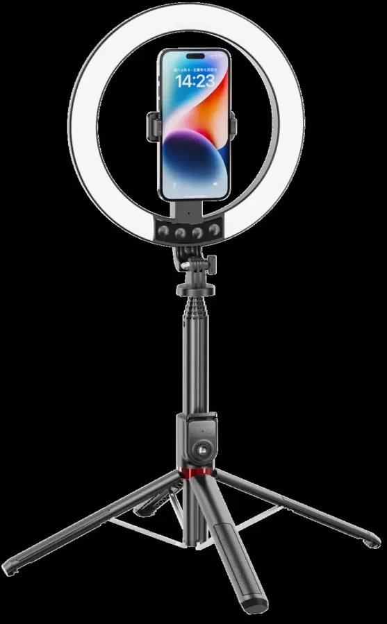 Oem Blavec žiedinis šviestuvas Selfie Aliuminio Aura LED RGB Ring P50 25cm trikojis + nuotolinis valdymas + 2,3 m (RLP50-TRB23) juodos spalvos