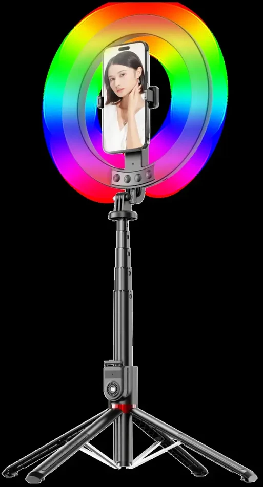 Oem Blavec žiedinis šviestuvas Selfie Aliuminio Aura LED RGB Ring P50 25cm trikojis + nuotolinis valdymas + 2,3 m (RLP50-TRB23) juodos spalvos