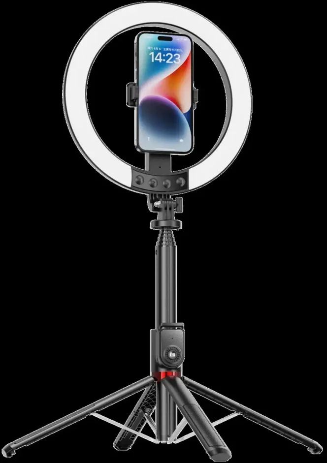Oem Blavec žiedinis šviestuvas Selfie Aliuminio Aura LED RGB Ring P50 25cm trikojis + nuotolinis valdymas + 2,3 m (RLP50-TRB23) juodos spalvos