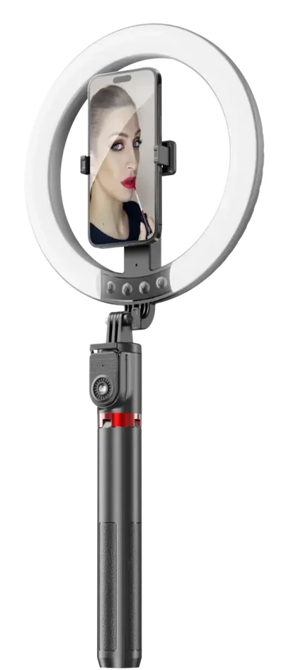 Blavec žiedinis šviestuvas Selfie Aliuminio Aura LED RGB Ring P50 25cm tripod + nuotolinis valdymas + 2,3 metra (RLP50-TRB23) juodos spalvos