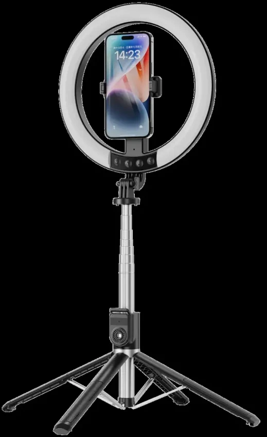 Oem Blavec asmenukių žiedinė lempa Aura LED Ring P-55 25 cm trikojis + nuotolinio valdymo pultas + 2,3 metro (RLP55-TRB23) juodos spalvos