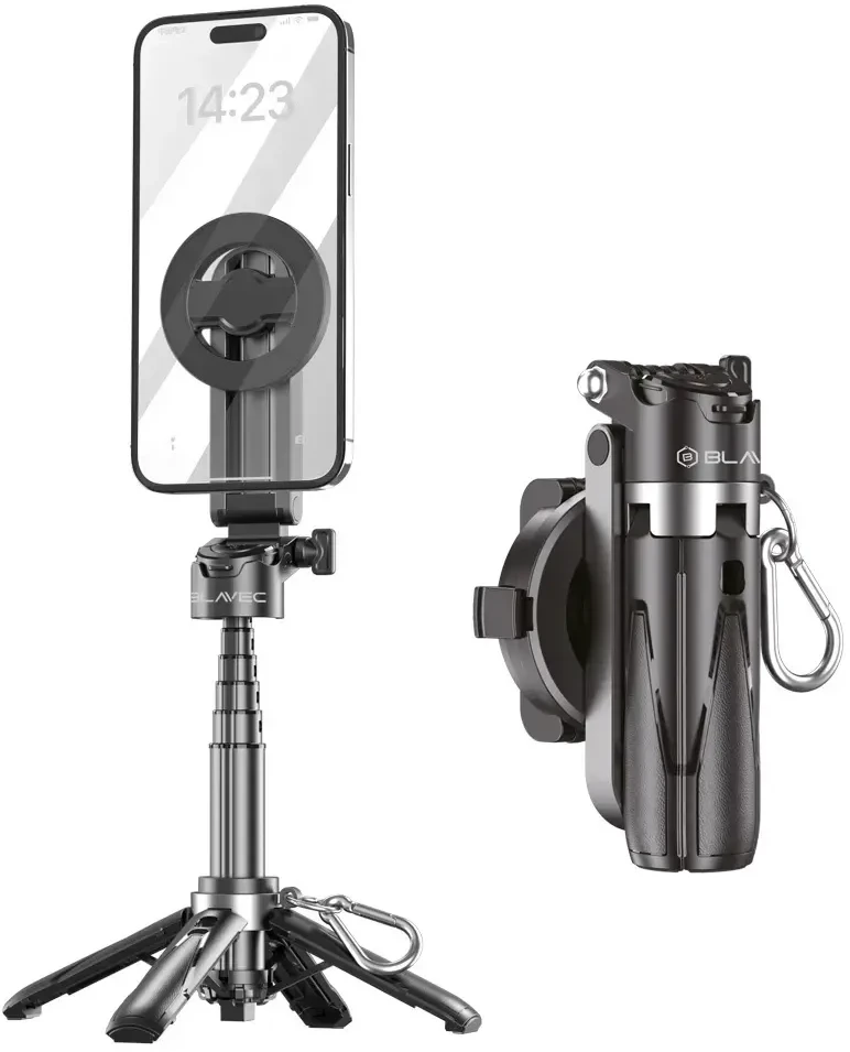 Oem Blavec Selfie Stick aliumininis Coco Mini P05 Magsafe trikojis + nuotolinio valdymo pultelis + ištraukiamas 0,41 metro (SSCMP05-MTRHB041) juodos spalvos