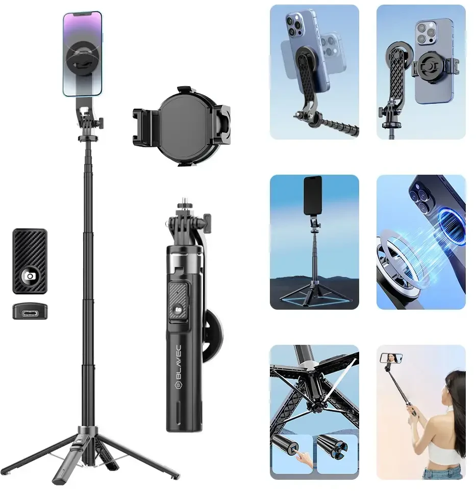 Oem Blavec Selfie Stick Aliuminio Fusion P-06 Magsafe trikojis + nuotolinio valdymo pultas + laikiklis 1,34 metro (SSFP06-MTRHB134) juodos spalvos