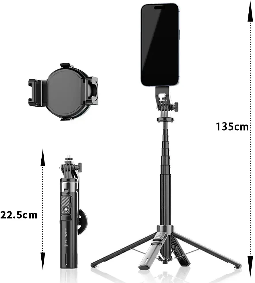 Blavec Selfie Stick Aliuminio Fusion P-06 Magsafe tripod + remote control + holder 1,34 metres (SSFP06-MTRHB134) juodos spalvos