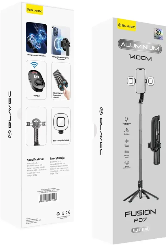 Blavec Asmenukių lazda Aliuminio Fusion P07 Magsafe tripod + nuotoliniu valdymu + 2 lamps 1,4 metres (SSFP07-MTR2LB14) juodos spalvos