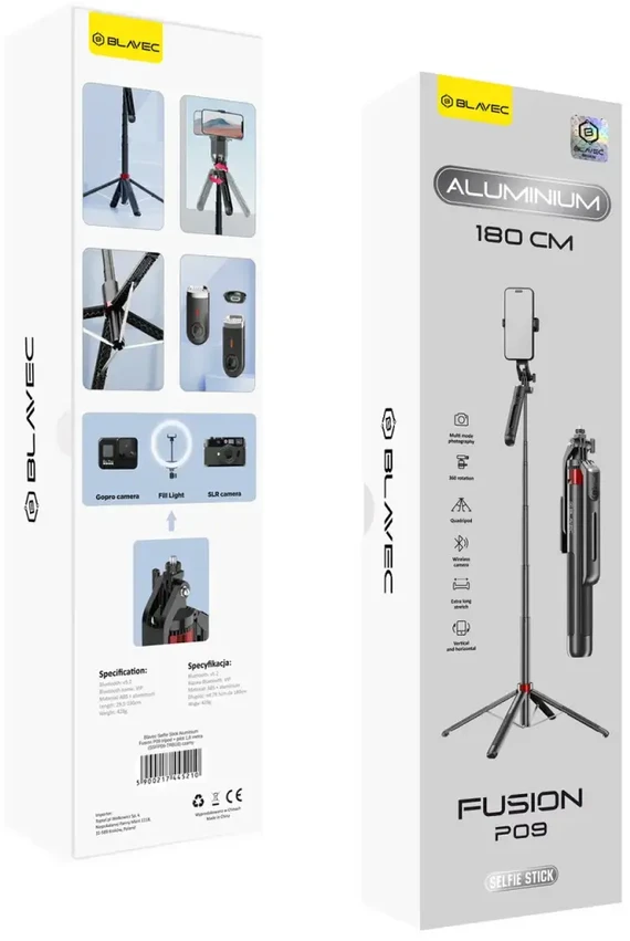 Oem Blavec Asmenukių lazda Aliuminio Fusion P09 trikojis + nuotolinio valdymo pultelis 1,8 m (SSFP09-TRB18) juodos spalvos