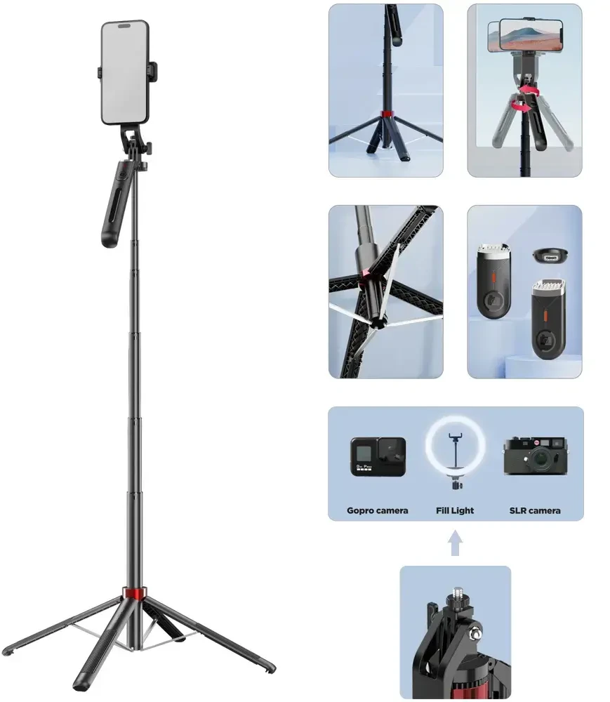 Oem Blavec Asmenukių lazda Aliuminio Fusion P09 trikojis + nuotolinio valdymo pultelis 1,8 m (SSFP09-TRB18) juodos spalvos