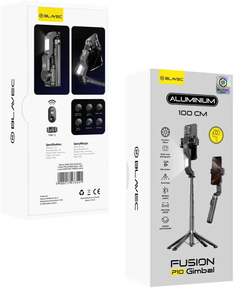 Blavec Selfie Stick Aliuminio Fusion P-10 Gimbal tripod + pilot 1 metras (SSFP10G-TRB10) juodos spalvos