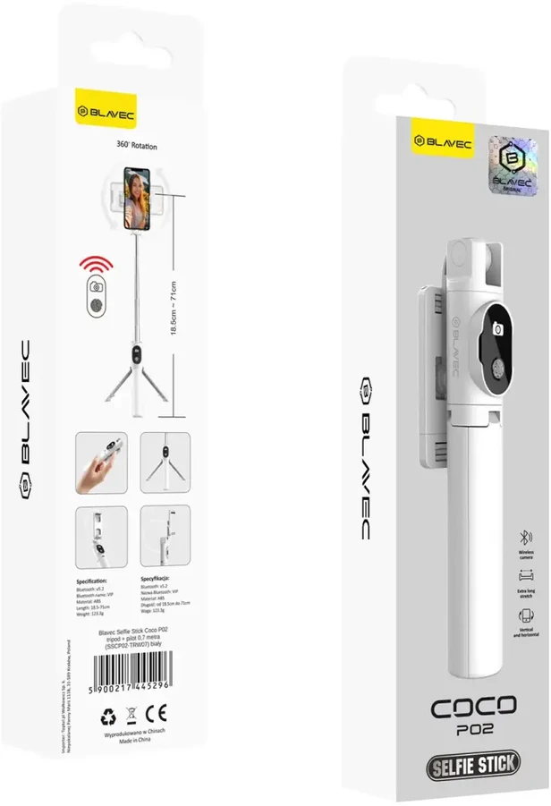Oem Blavec asmenukių lazda Coco P02 trikojis + nuotolinio valdymo pultelis 0,7 m (SSCP02-TRW07) baltos spalvos