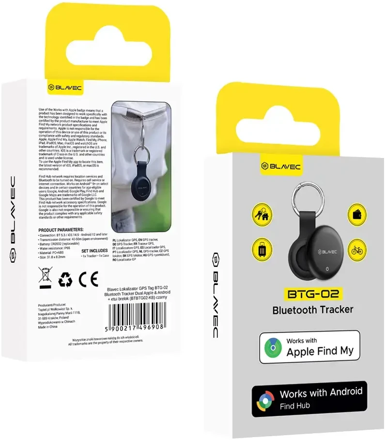 Blavec GPS sekiklis BTG-02 – Bluetooth su Apple ir Android + raktų pakabukas (BTBTG02-B), juodas