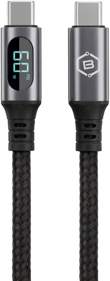 Blavec Zumi pintas kabelis – C tipo į C tipo jungtį – PD 60W 3A LCD ekranas, 1 metras, Apple CarPlay/Android Auto (CZU-CC3B10) juodos spalvos