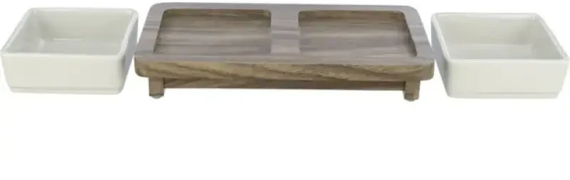 Dubenėliai augintiniams, keraminiai - Trixie CityStyle dubenėlių rinkinys, keraminiai/MDF, 2 x 0,4 l/12 x 12 cm/30 x 4 x 15 cm