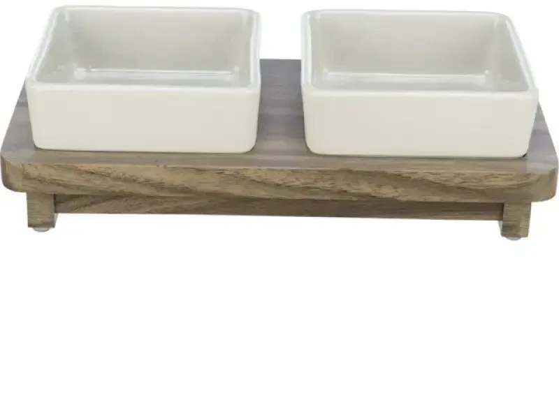 Dubenėliai augintiniams, keraminiai - Trixie CityStyle dubenėlių rinkinys, keraminiai/MDF, 2 x 0,4 l/12 x 12 cm/30 x 4 x 15 cm