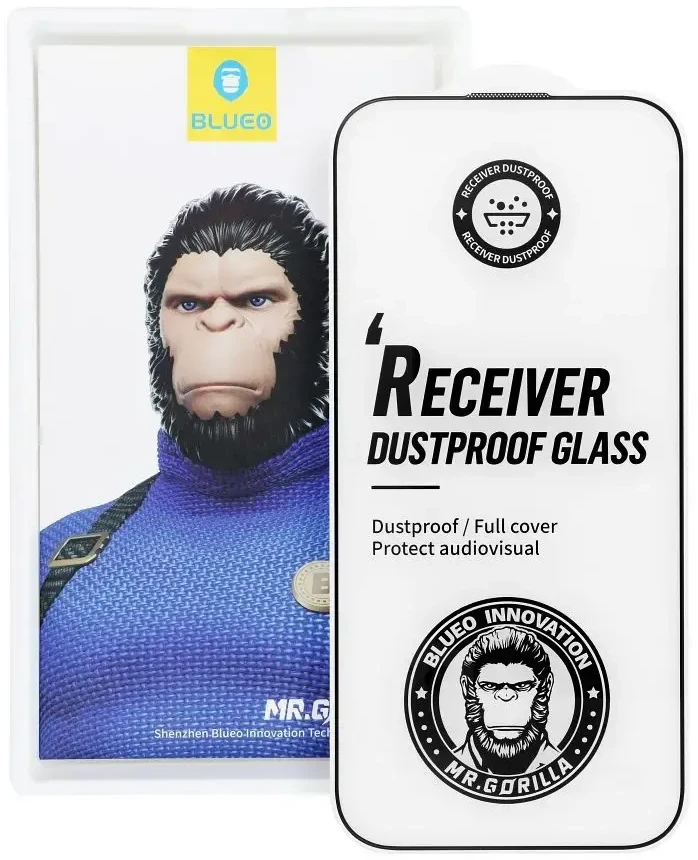 Blueo Apple 5D grūdintas stiklas iPhone 17 PRO MAX telefonui Mr. Monkey Glass (didelis arkos kraštas, atsparus dulkėms), juodas