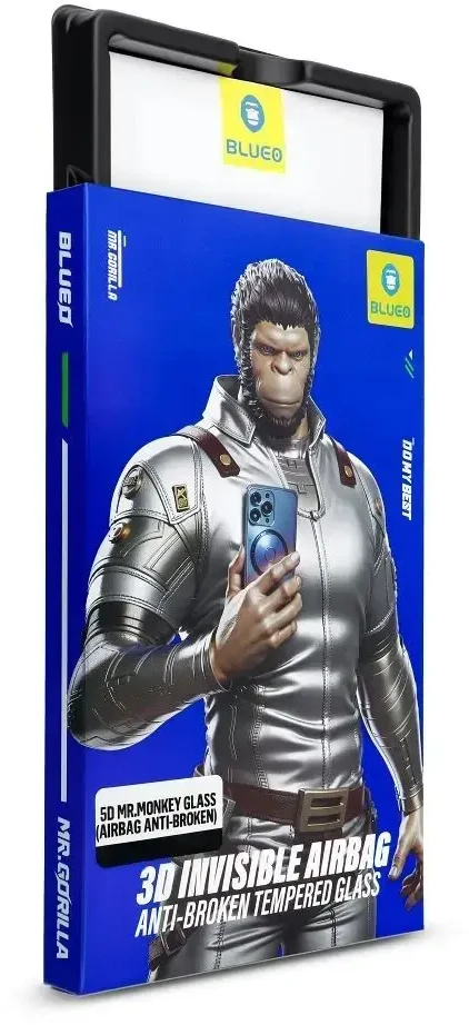 Blueo Szkło Hartowane 5D do iPhone 18 PRO Mr. Monkey Glass (3D Invisible Airbag Anti-broken) juoda