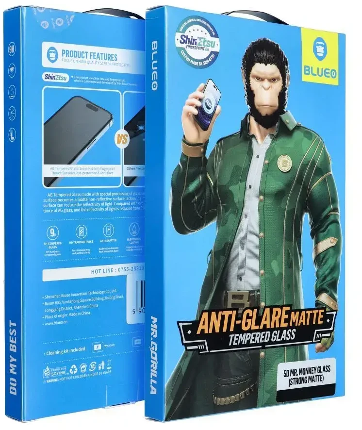Blueo 5D Mr. Monkey Glass – Apple iPhone X/XS/11 Pro juodas (stiprus matinis)