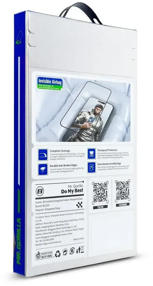 Blueo Szkło Hartowane 5D do iPhone 18 PRO Mr. Monkey Glass (3D Invisible Airbag Anti-broken) juoda
