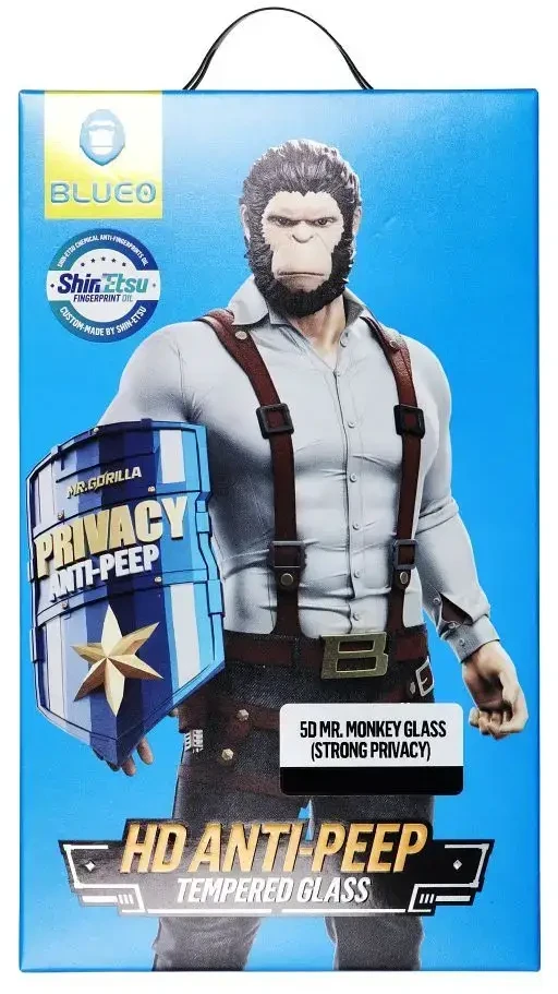 „Blueo 5D Mr. Monkey Glass“ – Apple iPhone 13 Pro Max / 14 Plus juodas (stiprus privatumas)