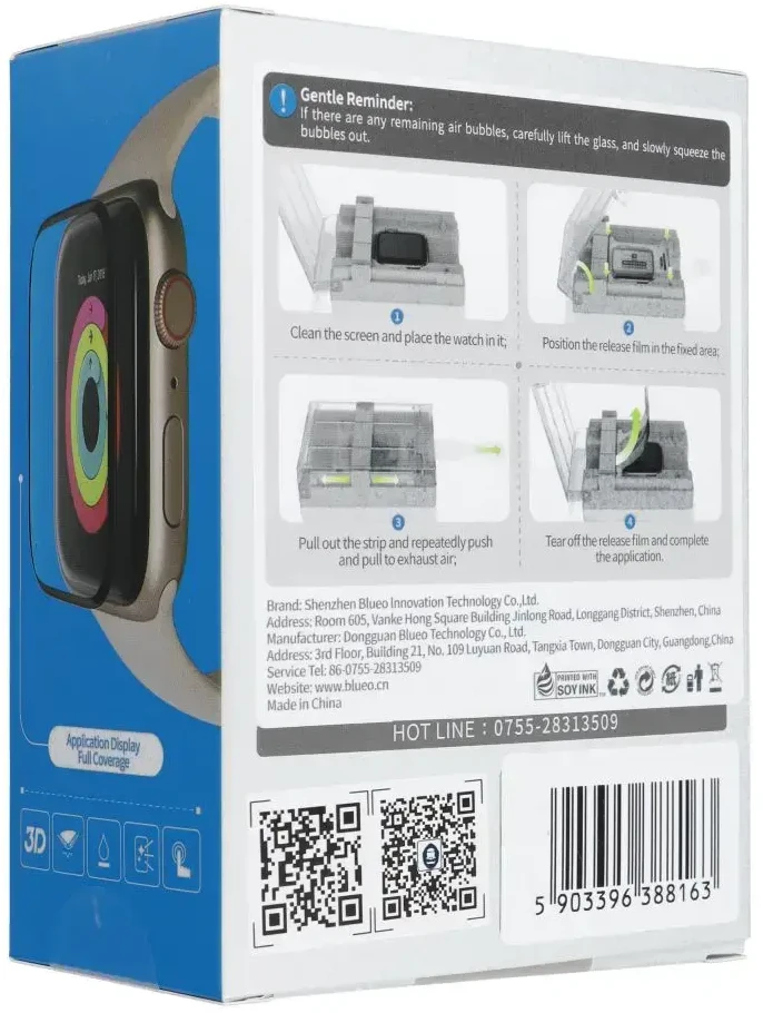 Blueo 5D Mr. Monkey Glass - skirtas Apple Watch 10 42MM juodas (Strong HD)