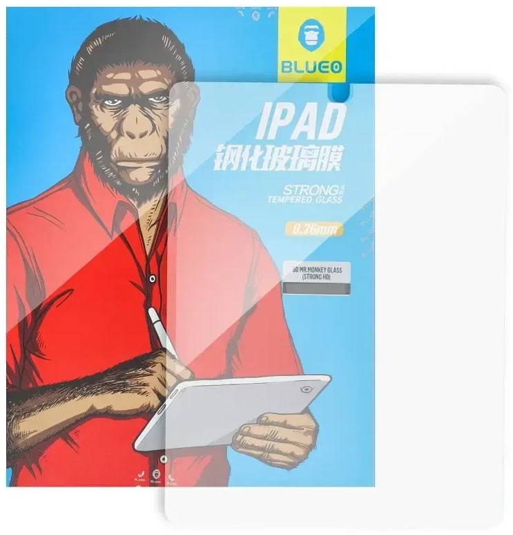 „Blueo 5D“ grūdintas stiklas iPad PRO 10.5, „Mr. Monkey“, skaidrus (antistatinis, atsparus smūgiams)