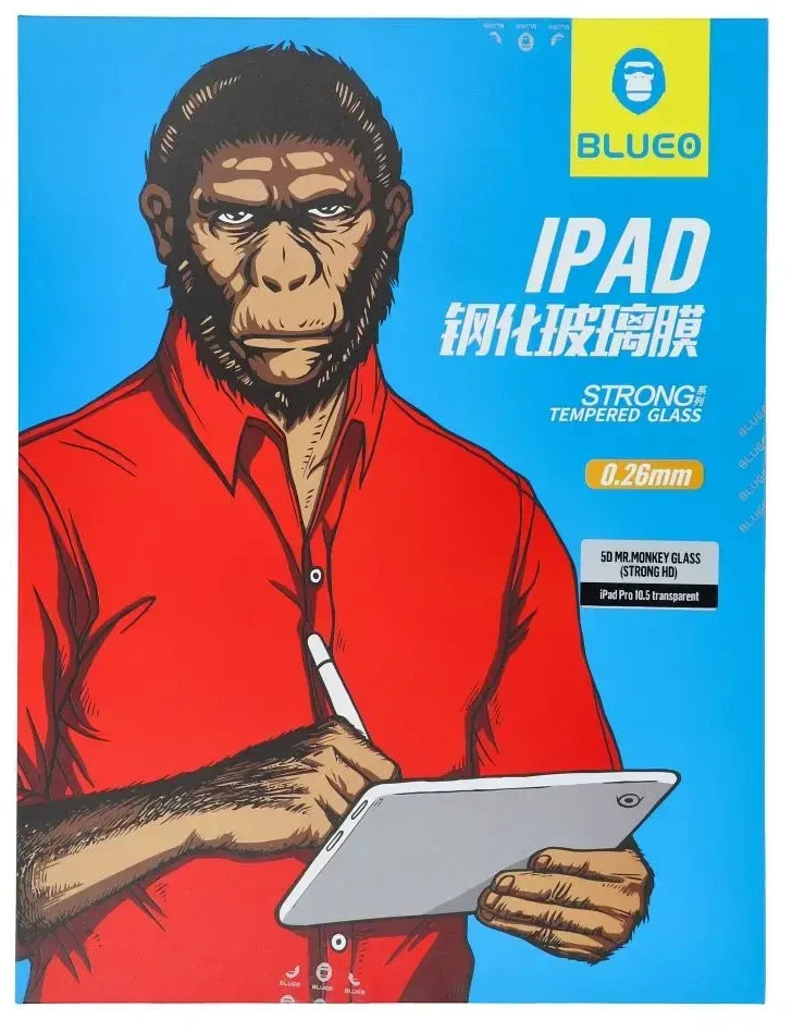 „Blueo 5D“ grūdintas stiklas iPad PRO 10.5, „Mr. Monkey“, skaidrus (antistatinis, atsparus smūgiams)