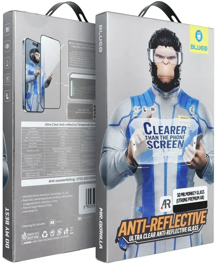Blueo 5D Mr. Monkey Glass – Apple iPhone 16 juodas (Strong Premium AR)
