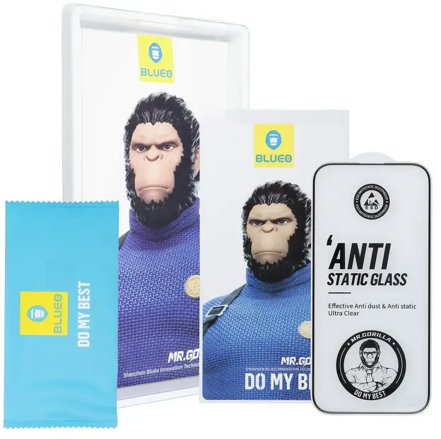 Blueo LCD apsauginis stikliukas 5D Mr. Monkey Glass (Strong HD) Apple iPhone 15/16 juodas